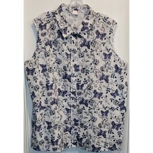 American Sweetheart Sleeveless Button Down Butterflies Floral Shirt Plus Size 2x
